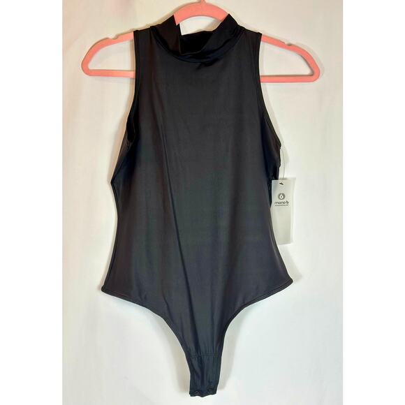Mono b High Cowl Neck Sleeveless Bodysuit Black L - Picture 10 of 11